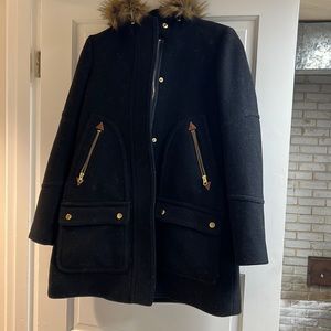 Gorgeous j crew wool coat, fur hood